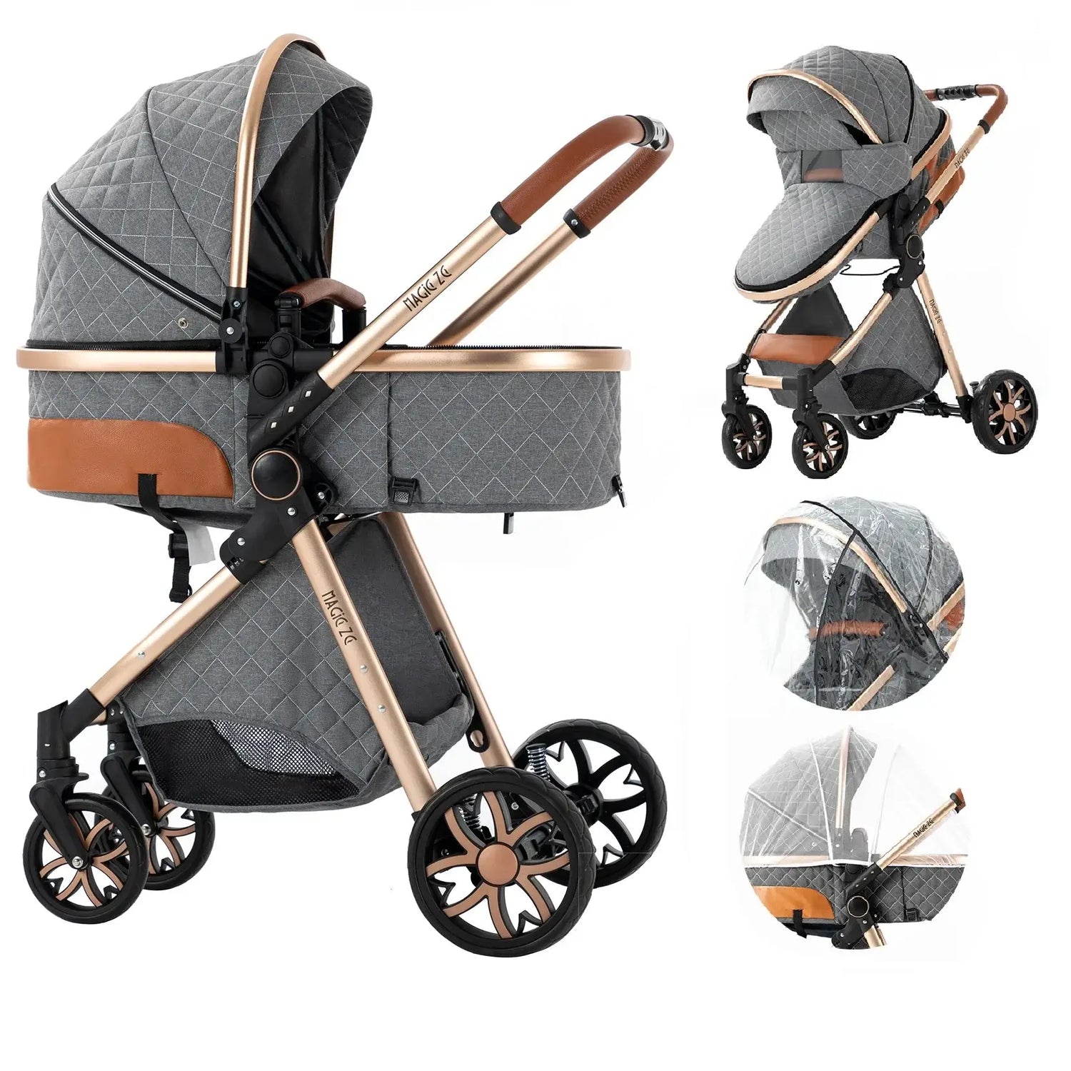 Luxury 2 - in - 1 Foldable Baby Stroller - High Landscape Bassinet &amp; Lightweight Pushchair - Paws For Baby