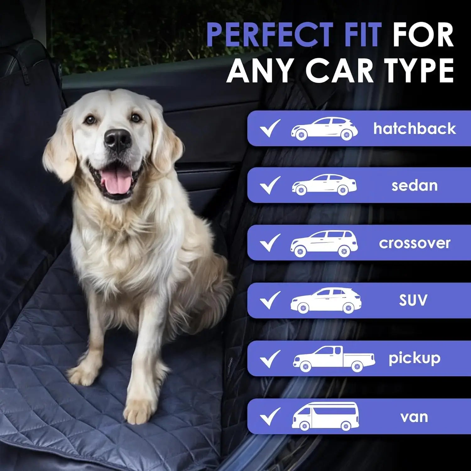 Heavy-Duty Dog Hammock Car Seat Cover - Black