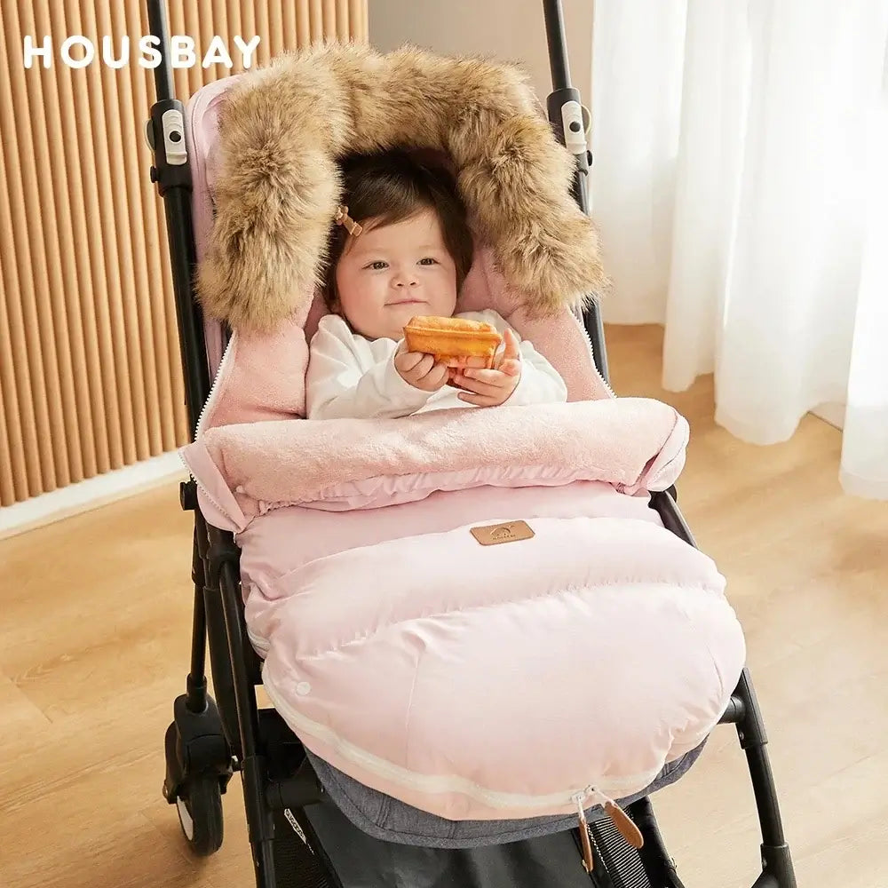 Winter Baby Stroller Footmuff – Warm Flannel &amp; Fur Collar