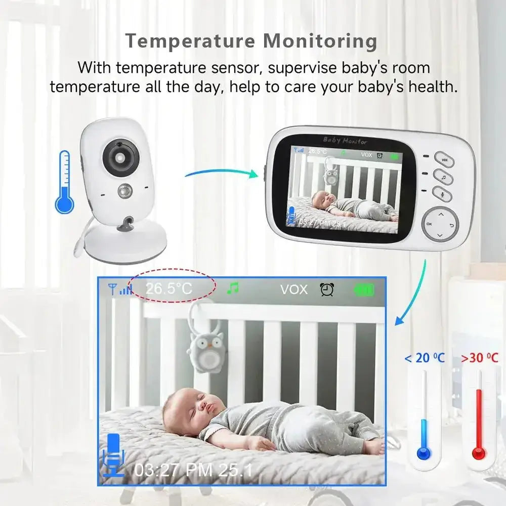 Baby Monitor VB603 V2 showing temperature monitoring feature on 3.2&