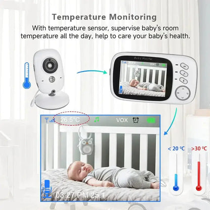 Baby Monitor VB603 V2 showing temperature monitoring feature on 3.2&