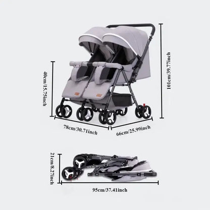 &quot;Lightweight Foldable Twin Stroller - Sit &amp; Lying Option&quot; - Paws For Baby