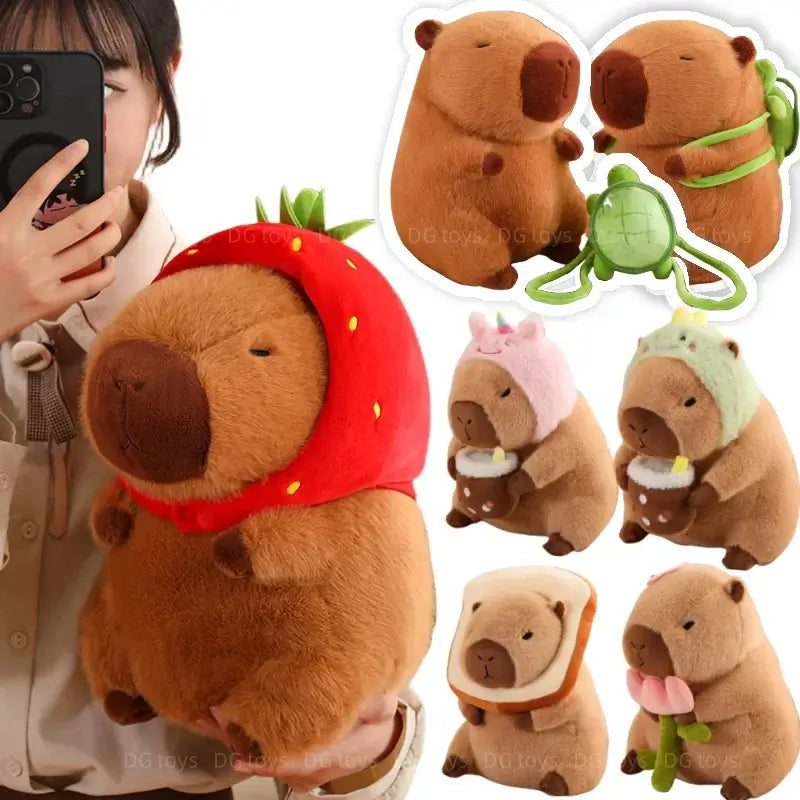 Capybara Plush with Strawberry Hat Pendant