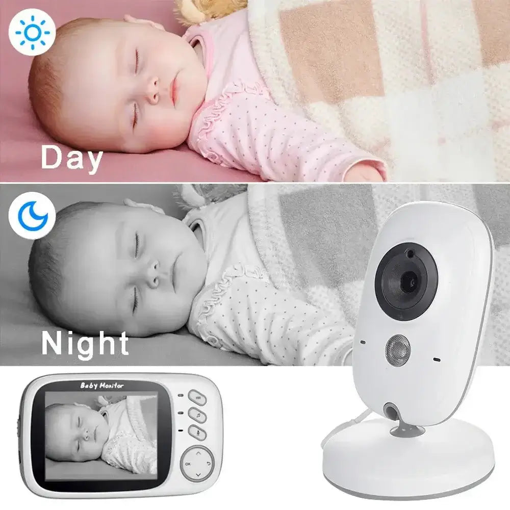 Baby Monitor VB603 V2 showing day and night vision with two-way audio and 3.2&