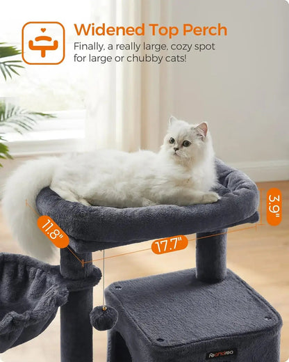 Small Cat Tree Tower - Wide Perch, Multi - Level Condo for Large Indoor Cats - Paws For Baby