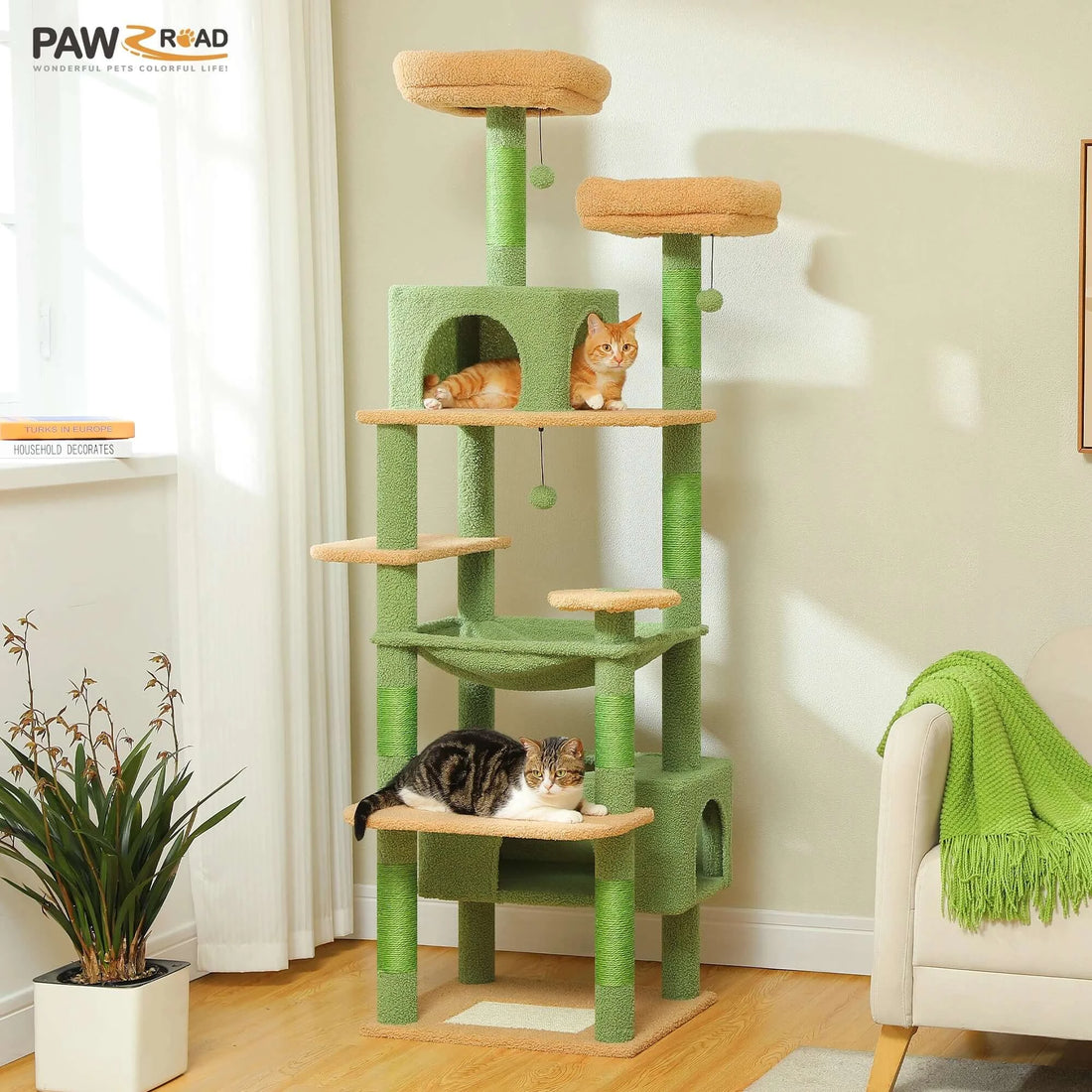 184cm Large Cat Tree Tower with Hammock &amp; Condos