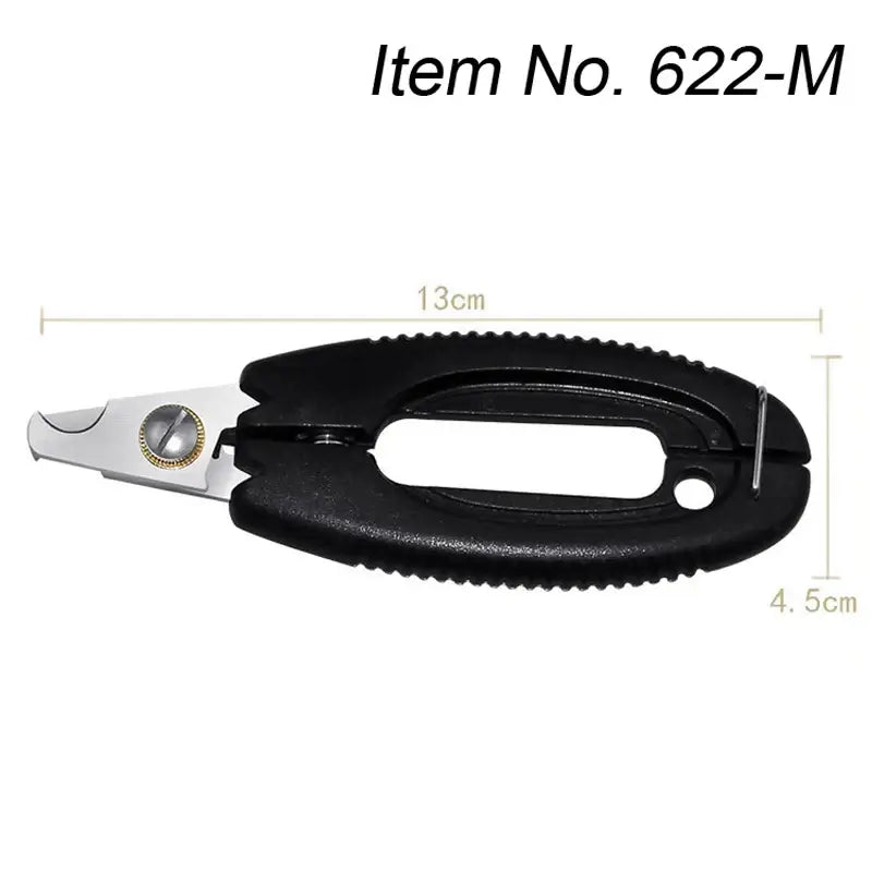 Professional pet nail clipper with sickle blade and black ergonomic handle, item number 622-M, 13cm length and 4.5cm width