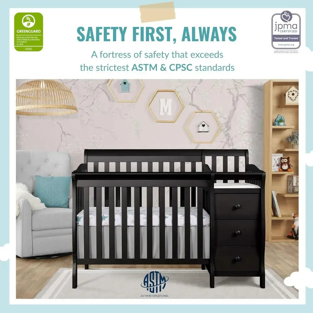 Jayden 4-in-1 convertible mini crib with changing table