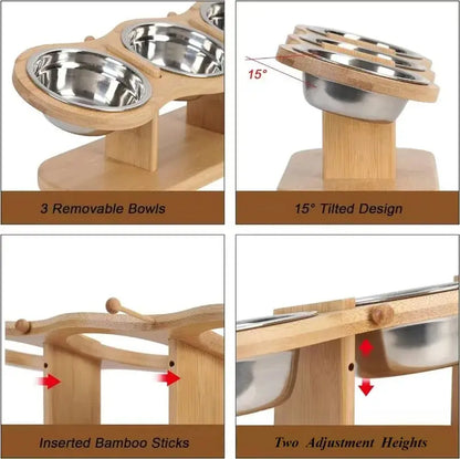 &quot;Wooden Cat Bowl Stand: Neck-Protecting Design&quot;