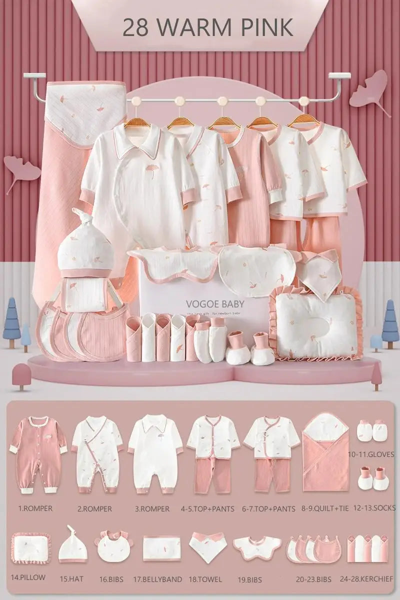 100% Cotton Baby Clothing Set – 28 Pieces Unisex