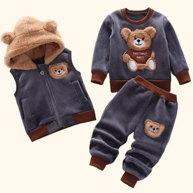 3Pcs Warm Hooded Outfit Set for Kids, Ages 1-5