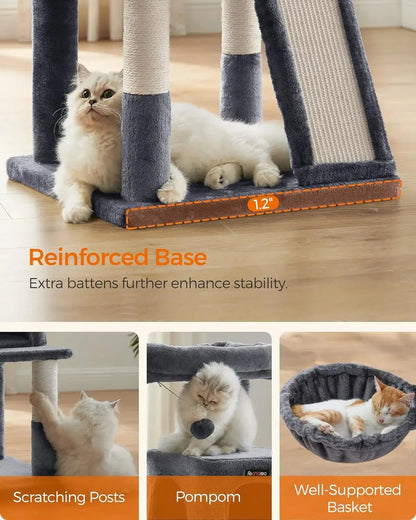 Small Cat Tree Tower - Wide Perch, Multi - Level Condo for Large Indoor Cats - Paws For Baby