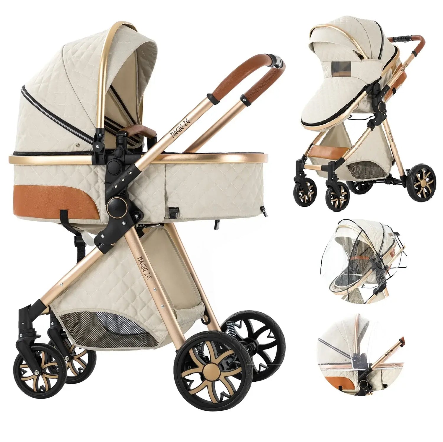 Luxury 2 - in - 1 Foldable Baby Stroller - High Landscape Bassinet &amp; Lightweight Pushchair - Paws For Baby