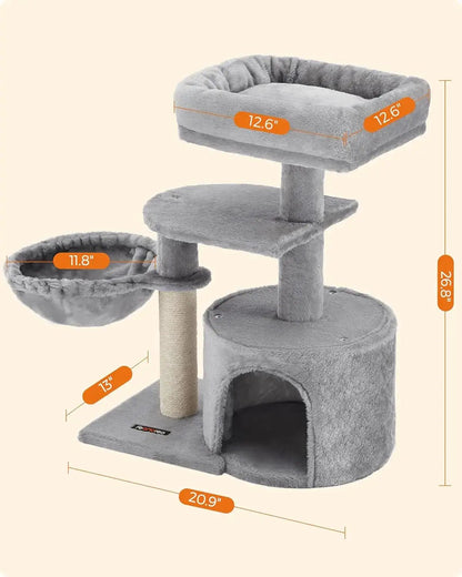 Small Cat Tree Tower - Wide Perch, Multi - Level Condo for Large Indoor Cats - Paws For Baby