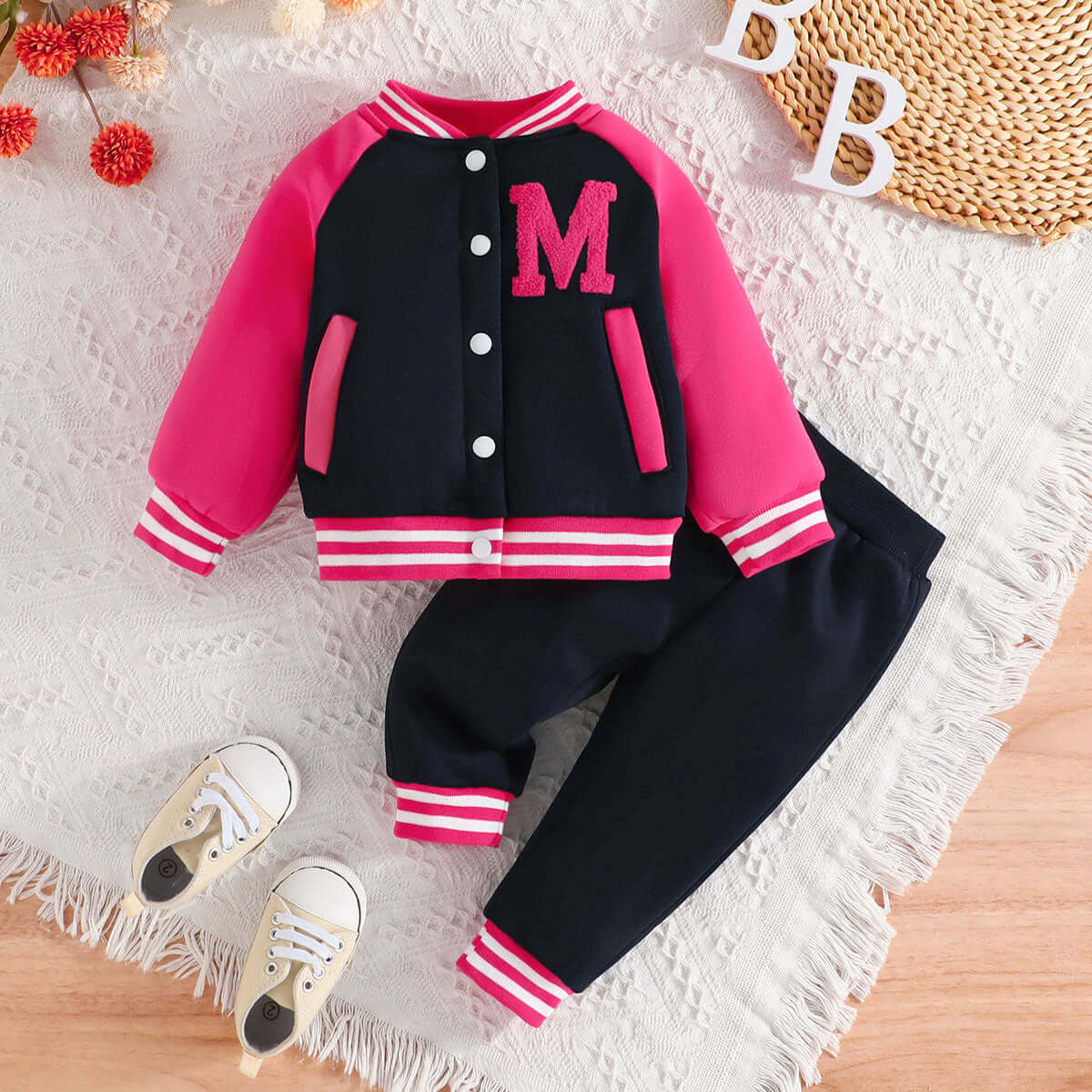 Pink Baseball Clothing Set | Baby Girl Outfit with Jacket &amp; Pants (6 Months - 3 Years) - Paws For Baby