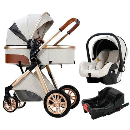 3 in 1 Luxury Stroller – Foldable and High Visibility with infant car seat and base, designed for convenience and safety.