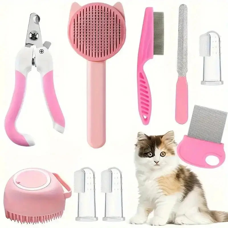 &quot;8 - Piece Cat Grooming Kit – Brush &amp; Nail Clippers&quot; - Paws For Baby