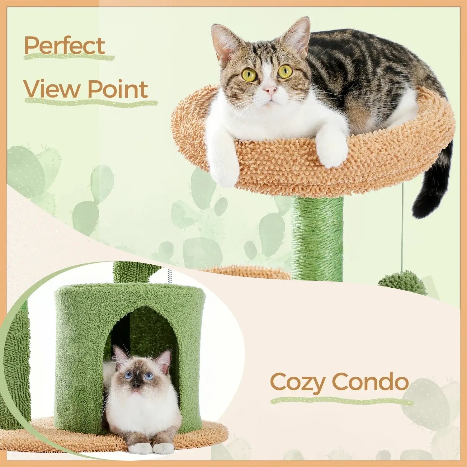 Festive Cactus Cat Tree with Sisal &amp; Xmas Decor