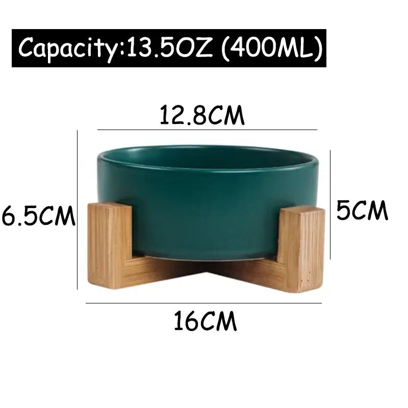 &quot;Ceramic Pet Bowls with Wooden No-Spill Stand&quot;