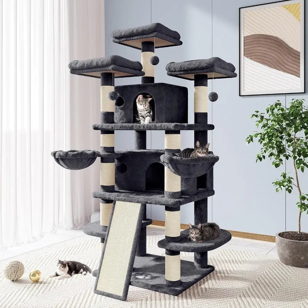 68&quot; Cat Treehouse with Nest, Scratching Post &amp; Tower