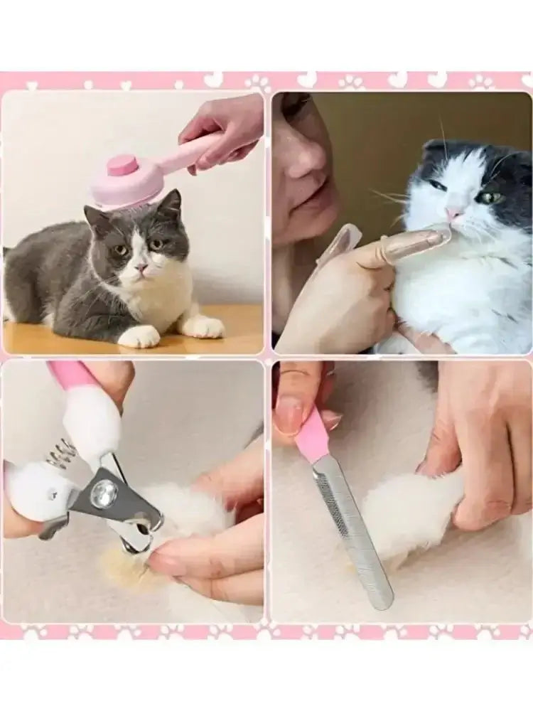 &quot;8 - Piece Cat Grooming Kit – Brush &amp; Nail Clippers&quot; - Paws For Baby