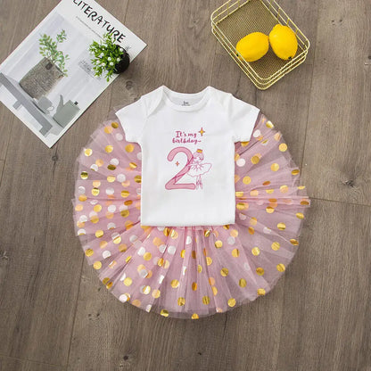 1st Birthday Pink Tutu Dress &amp; Romper Set for Baby Girl