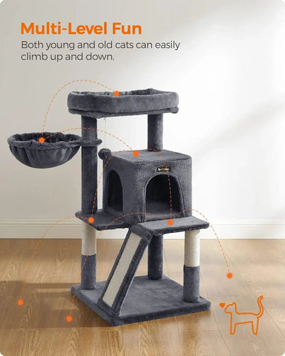 Small Cat Tree Tower - Wide Perch, Multi - Level Condo for Large Indoor Cats - Paws For Baby